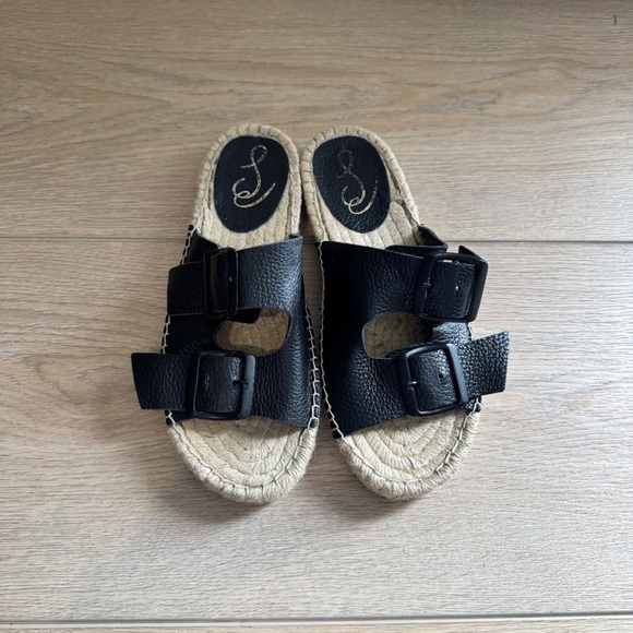 SAM EDELMAN Becca Black Leather Slide Sandal Espadrille - Picture 2 of 6